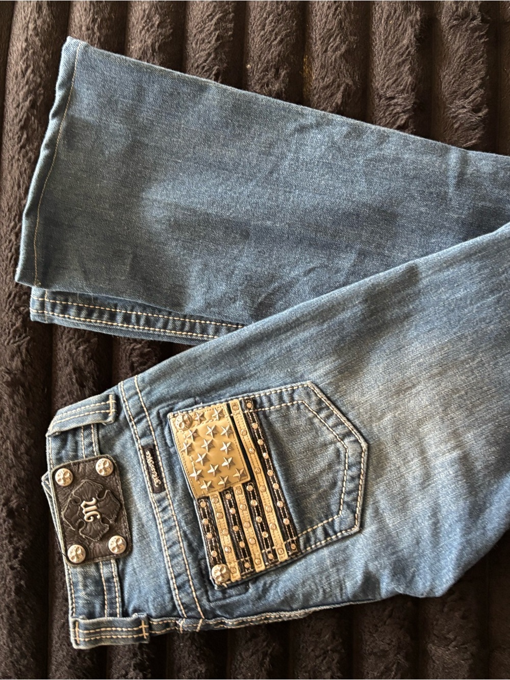 Miss Me Blue Boot-Cut Jeans with Flag Stud Detail